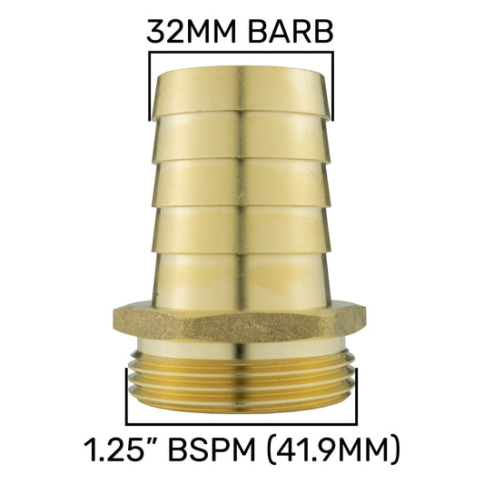 Brass Hose to Male Thread Adapter 32mm – 1.25" BSPM