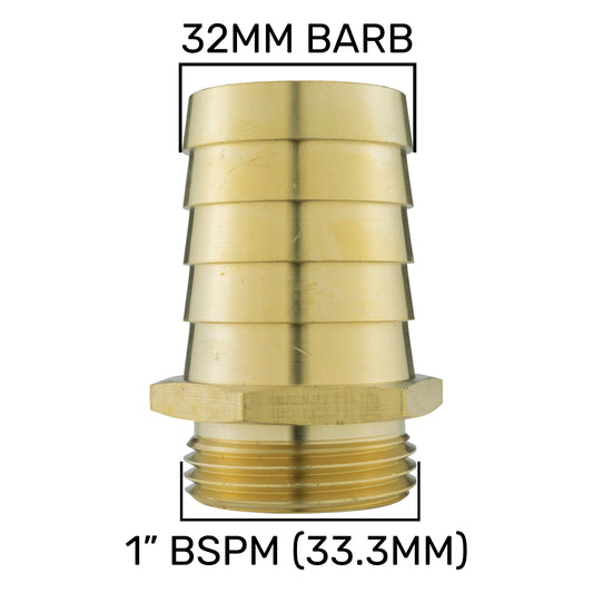 32mm Brass Hose Connector with 1" BSP Male Thread