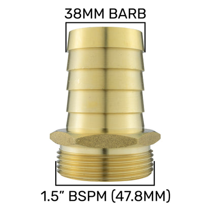 38mm Brass Hose Joiner with 1.5" BSP Male Thread