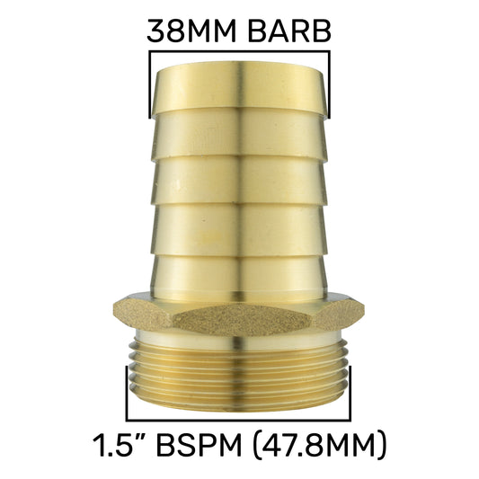 38mm Brass Hose Joiner with 1.5" BSP Male Thread