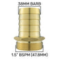 38mm Brass Hose Joiner with 1.5" BSP Male Thread