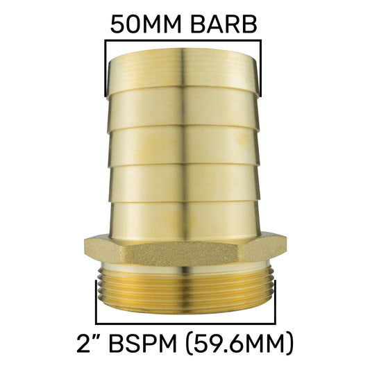 50mm Brass Hose Joiner with 2" BSP Male Thread