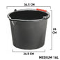Heavy Duty Black Builders Bucket Plastic Garden Stable Multi Use 12-20L