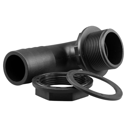 90° Tank Fitting with Washer and Nut — 2" BSP Male to 2" Barbed