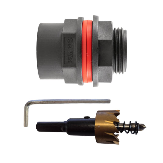 1" BSP Water Butt Connector Male with Female Outlet – Includes Drill Bit