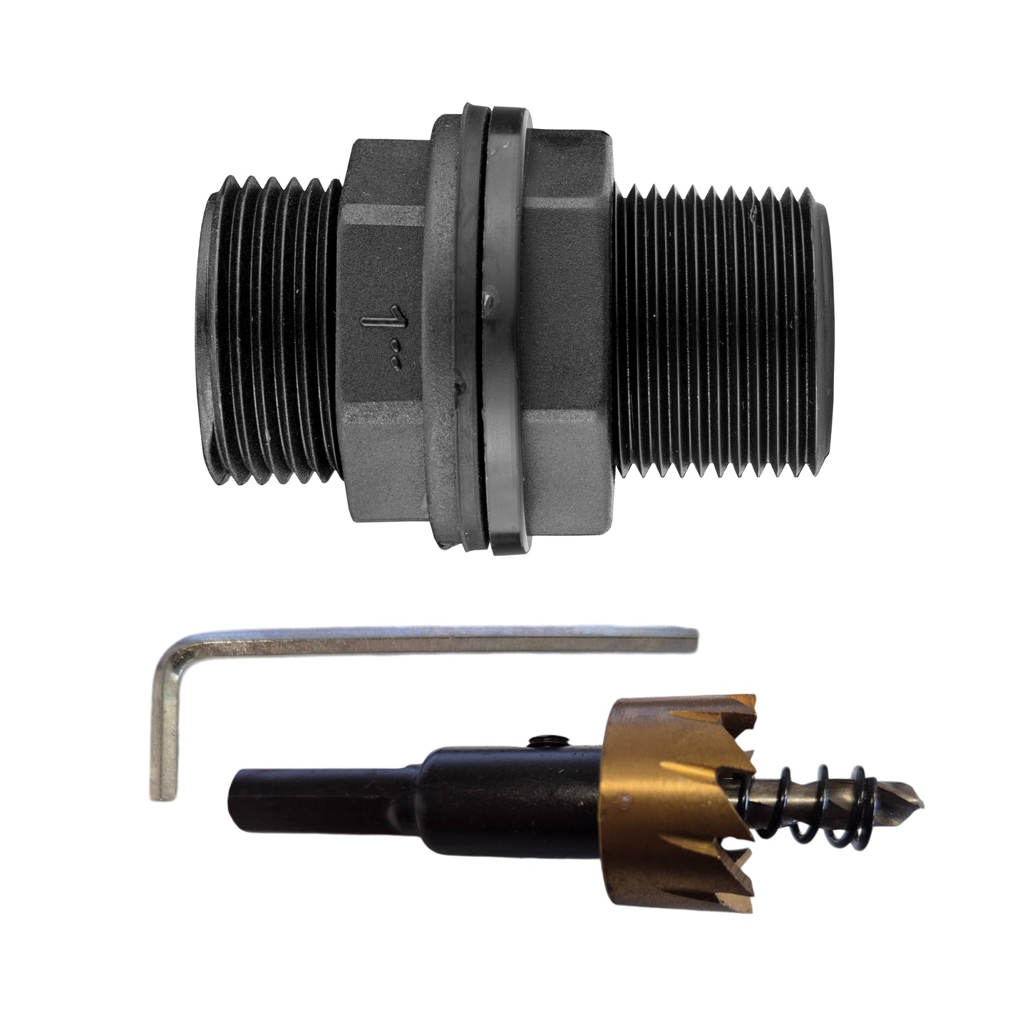 Tank Inlet Connector Set with 1" BSPM Thread, Washer and Drill Bit
