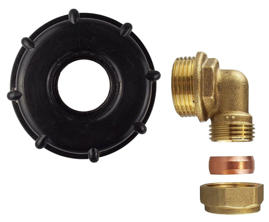IBC 2” S60X6 Cap with 28mm Brass Compression Elbow and 1” BSP Thread