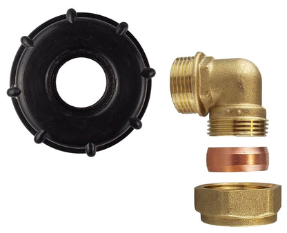 IBC 2” S60X6 Cap with 28mm Brass Compression Elbow and 1” BSP Thread
