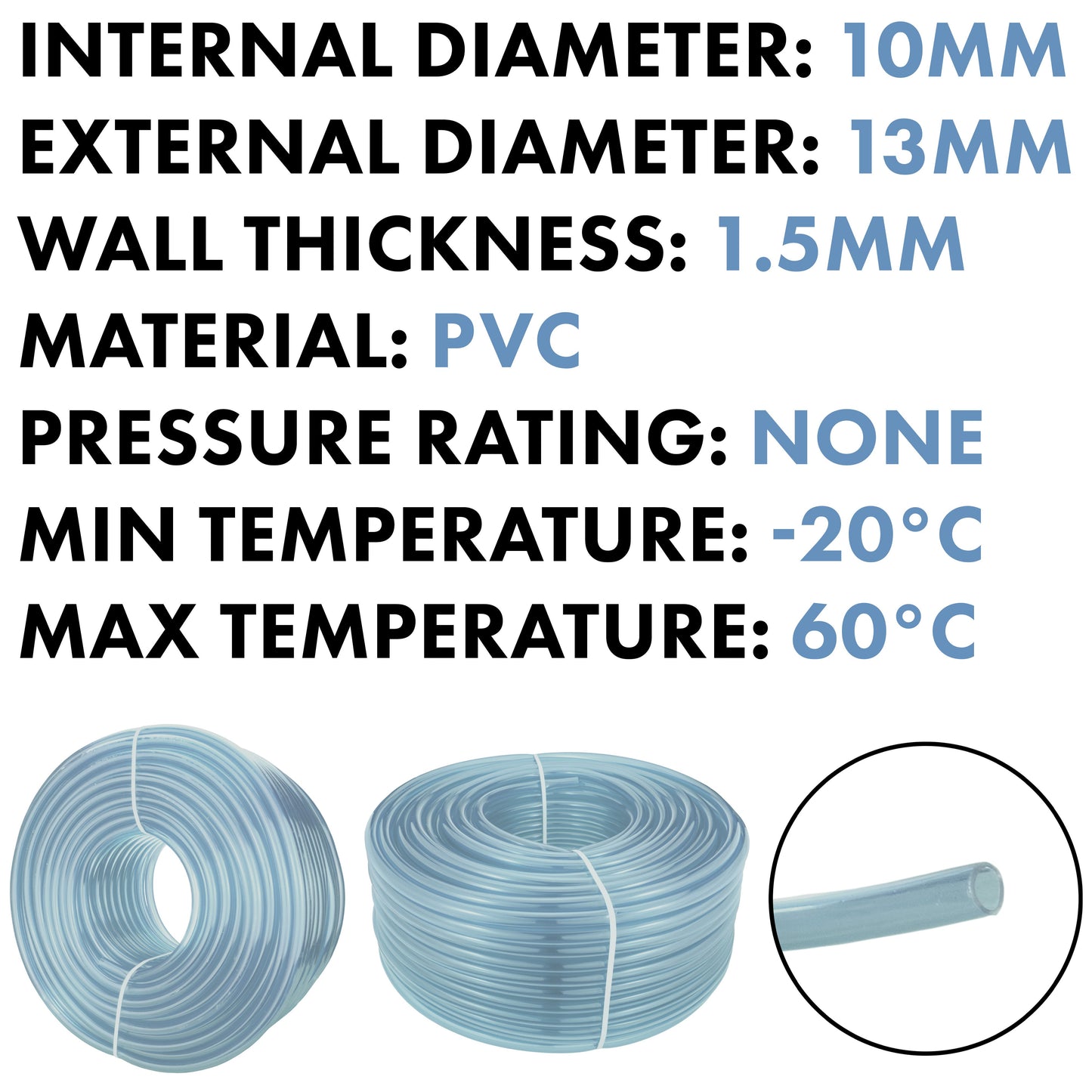 Transparent Flexible PVC Hose Pipe 10mm x 13mm