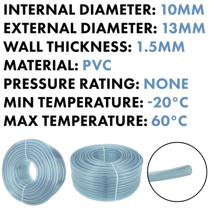 Transparent Flexible PVC Hose Pipe 10mm x 13mm