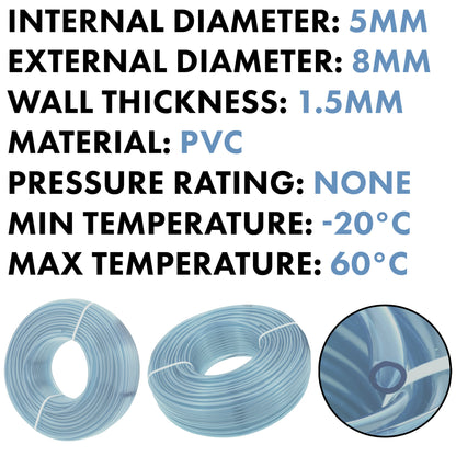 Transparent PVC Tubing 5mm x 8mm