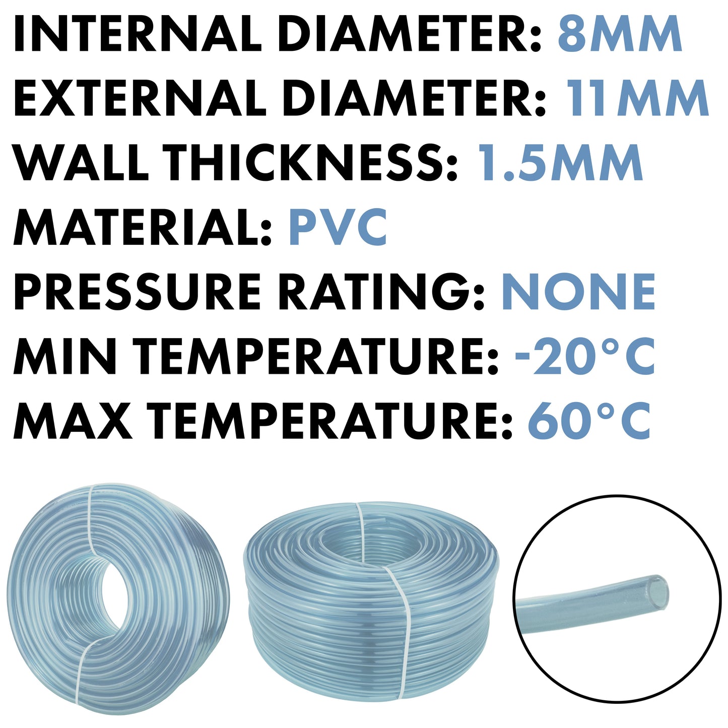 Transparent Flexible PVC Hose – 8mm x 11mm
