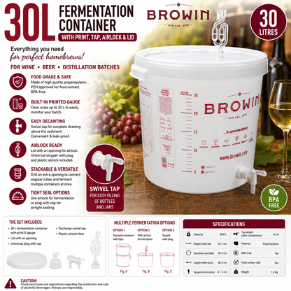 30L Beer Brewing Bucket with Tap Food Grade Home Brew Fermenter with Lid