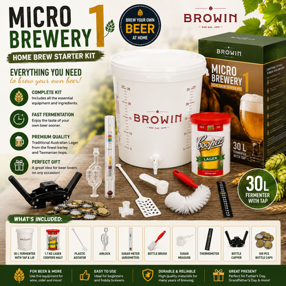Premium Home Brew Beer Kit 30L Complete Brewing Set with Coopers Lager Malt