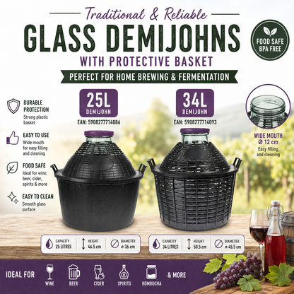 Glass Demijohn 10/15/20/25/34L Wide Neck Wine Beer Fermentation with Basket