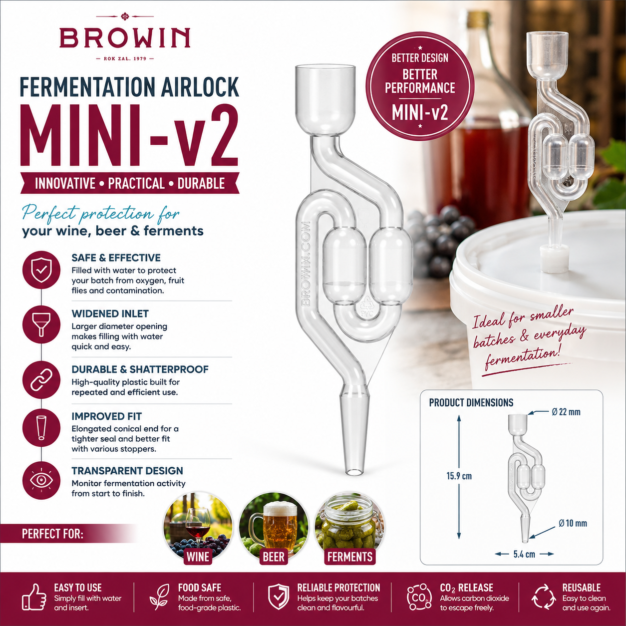 Plastic Fermentation Airlock MINI-v2 Home Brew Wine Beer Fermenter Valve Lock