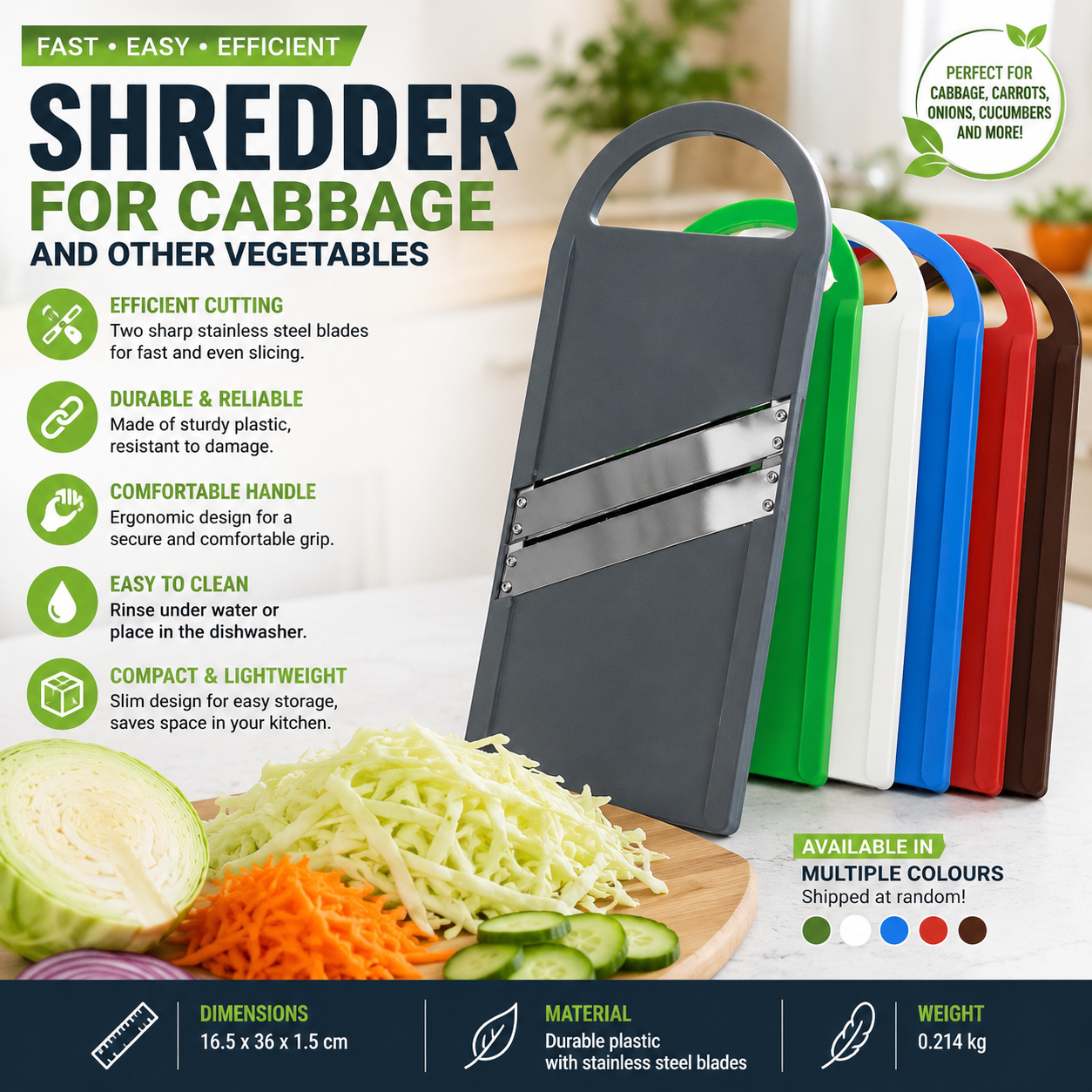 Vegetable Shredder Cabbage Cutter Kitchen Mandoline Slicer Heavy Duty Plastic
