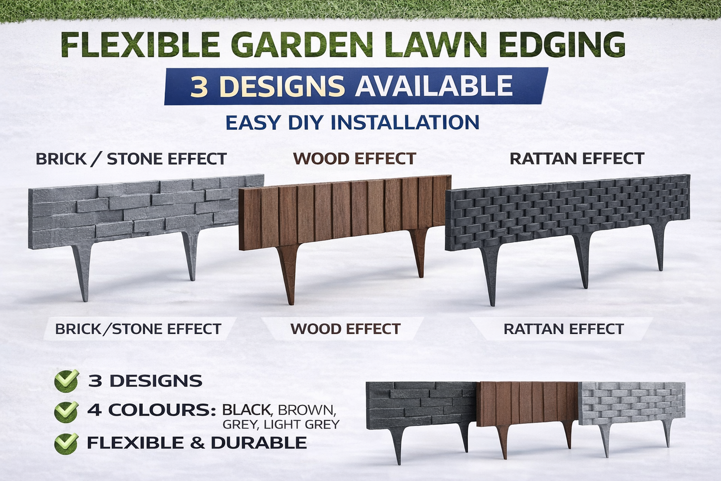 Flexible Garden Lawn Edging Border Brick Wood Rattan Landscape DIY 2.38m