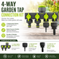 4 Outlet Garden Tap Splitter with Valves Micro Tube & Pipe Connector Kit