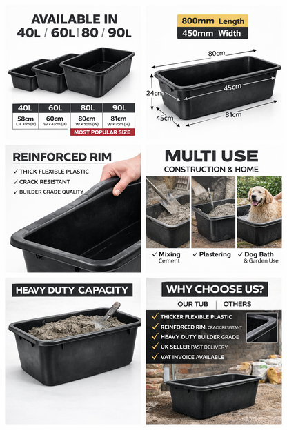Firewood Storage Tub Log Holder Heavy Duty Plastic Builder Bucket 40/60/80/90L