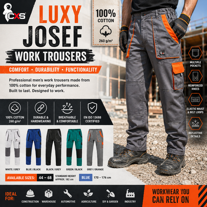 CXS LUXY Work Trousers JOSEF Mens Cotton Cargo Workwear Pants Reinforced Knees
