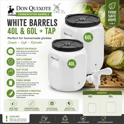 40L 60L Food Grade Fermentation Barrel with Tap White Pickling Sauerkraut Container