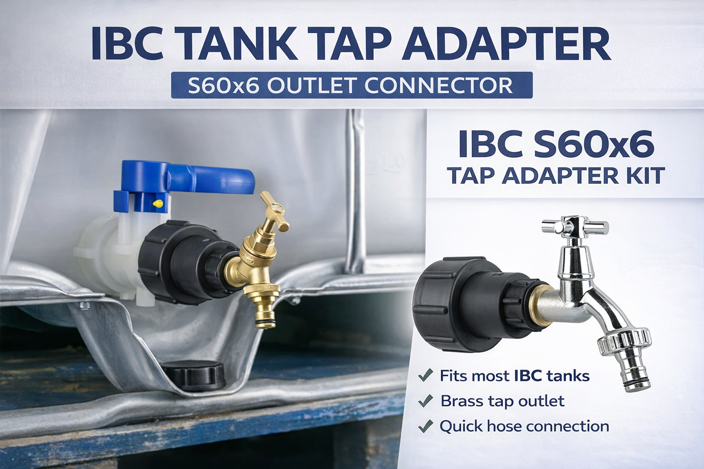 IBC S60x6 Water Tank Extended Adapter Outlet Tap Connector Hose Fitting Garden