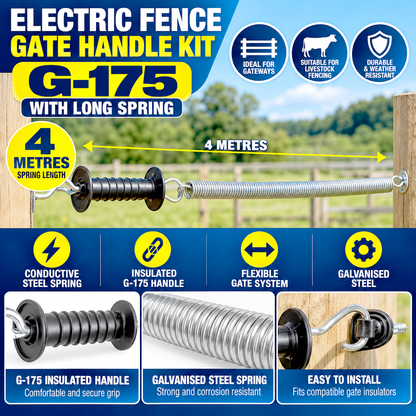 Electric Fence Gate Handle Kit 4m Long Spring Galvanised Steel Farm Fencing