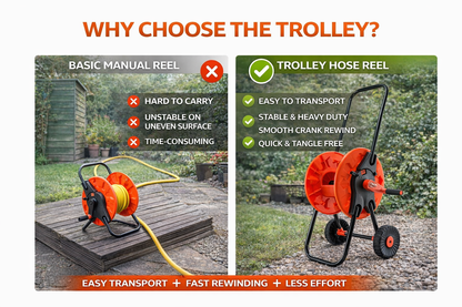 Garden Hose Reel Cart with Wheels 45m 50m 60m Heavy Duty Trolley Easy Move