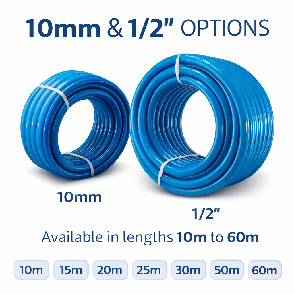 Reinforced Drinking Water Hose Pipe 10mm 1/2" Garden Irrigation 10m–60m