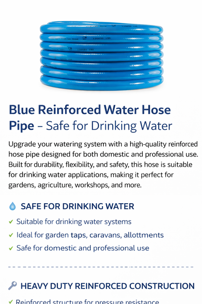 Reinforced Drinking Water Hose Pipe 10mm 1/2" Garden Irrigation 10m–60m