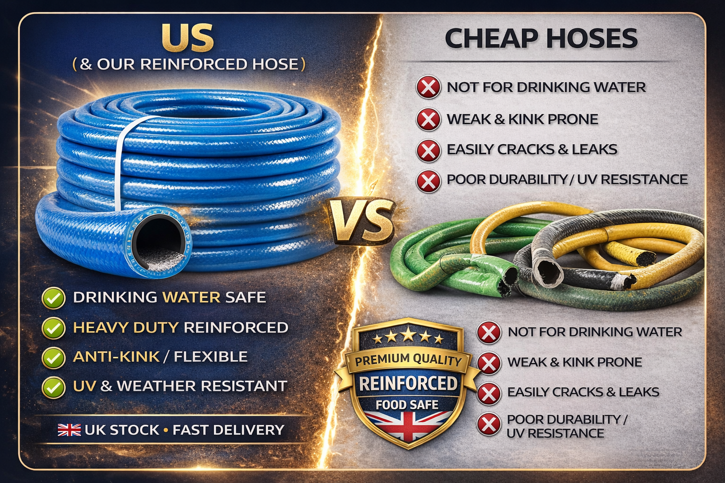 Reinforced Drinking Water Hose Pipe 10mm 1/2" Garden Irrigation 10m–60m