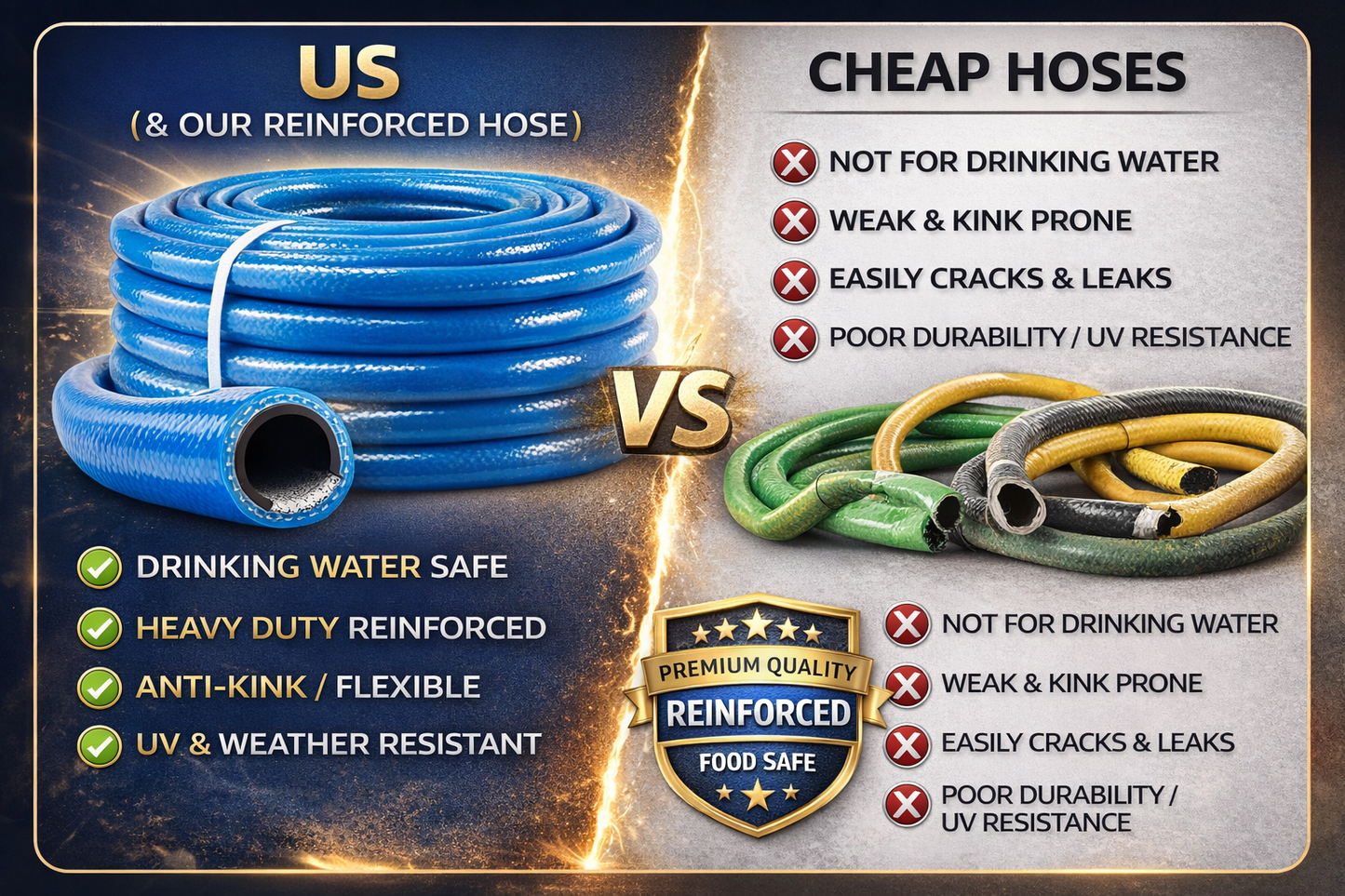 Reinforced Drinking Water Hose Pipe 10mm 1/2" Garden Irrigation 10m–60m