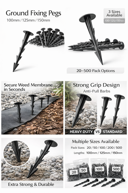 Weed Membrane Pegs Plastic & Metal Fixing Nails Barbed Smooth U Shape Various Sizes