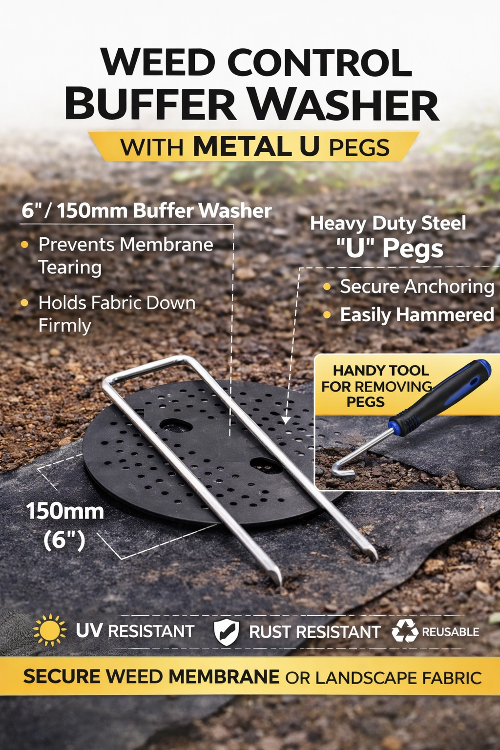 Heavy Duty Weed Control Fabric Ground Cover Membrane UV Resistant & Pegs