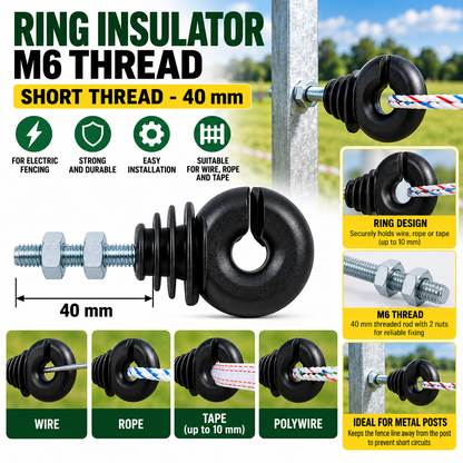 M6 Short Thread Ring Insulator Pomelac Electric Fence Wire Rope Metal Post