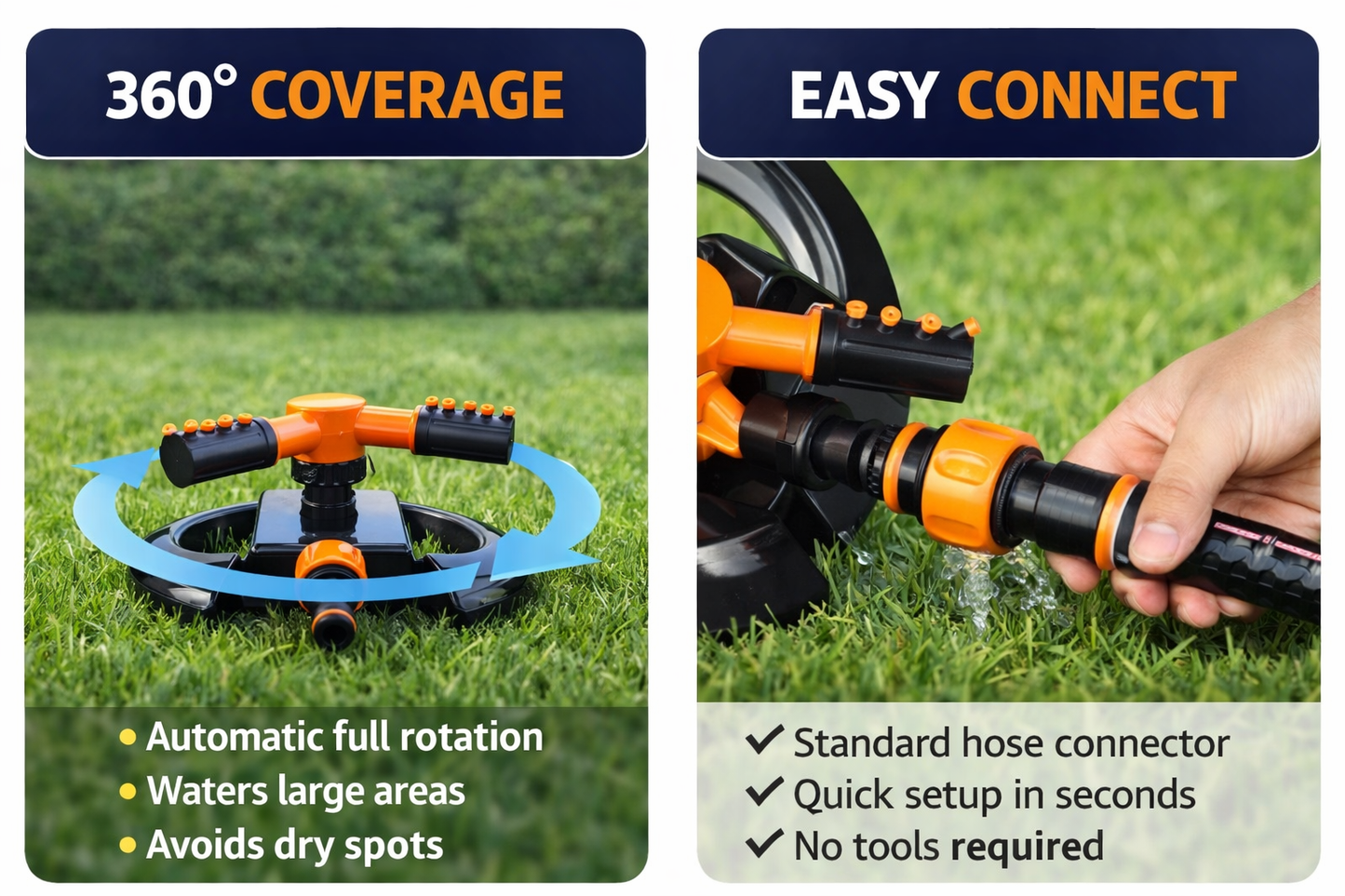 360° Rotating Garden Sprinkler Lawn Watering 3 Arm Irrigation System