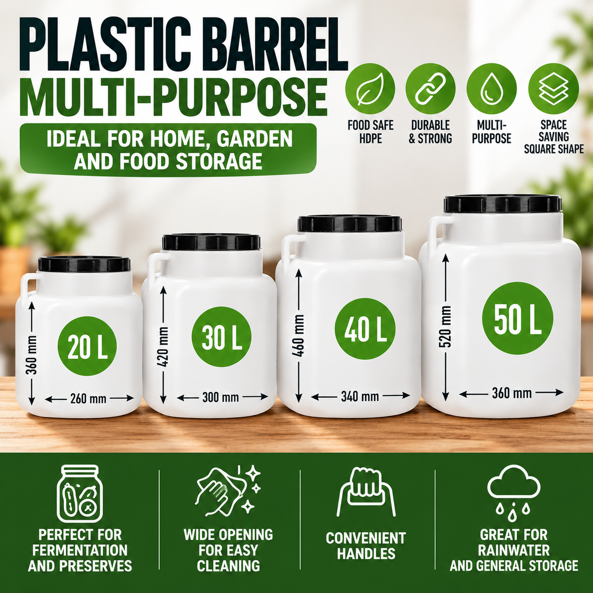 20L 30L 40L 50L Fermentation Barrel Food Grade HDPE Pickling Storage Container