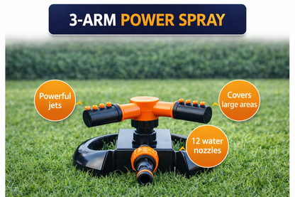 360° Rotating Garden Sprinkler Lawn Watering 3 Arm Irrigation System