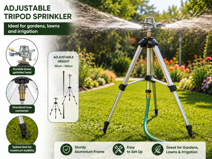 Garden Impulse Sprinkler on Tripod 24m Lawn Water Spray 360° Adjustable