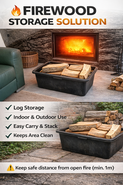 Firewood Storage Tub Log Holder Heavy Duty Plastic Builder Bucket 40/60/80/90L
