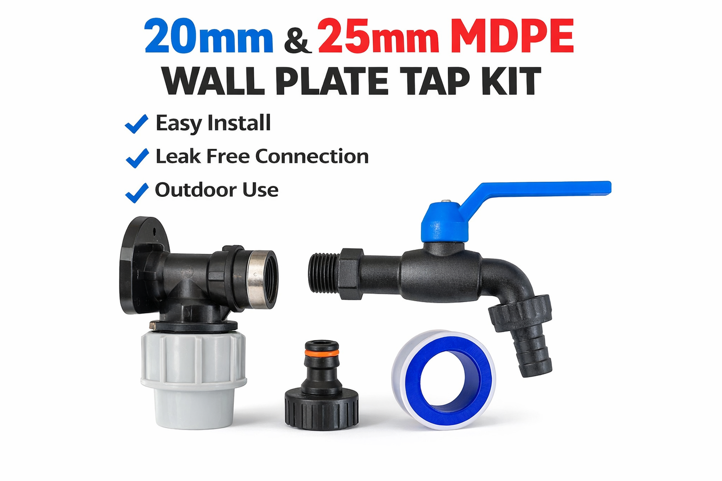 20mm 25mm MDPE Wall Plate Tap Connector Backplate BSP Brass Garden Tap