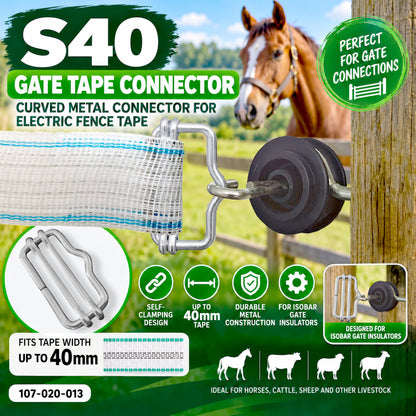 Electric Fence Tape Gate Connector 40mm Bent Metal Joiner for Horse Paddock / S40
