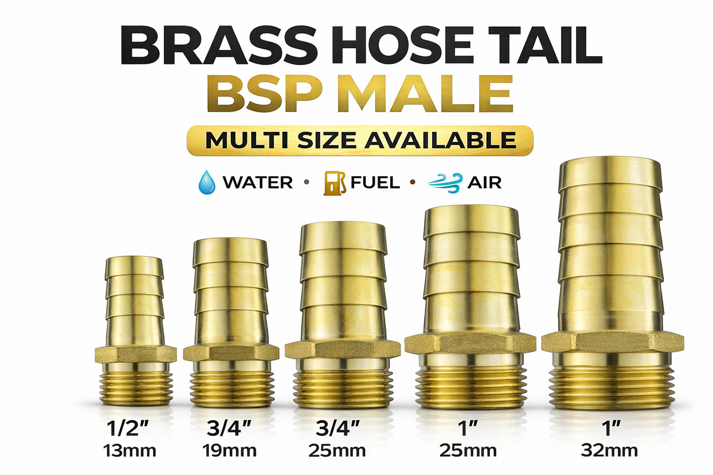 Brass Hose Tail BSP Male Thread Barb Joiner Air Water Fuel Gas Fitting