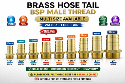 Brass Hose Tail BSP Male Thread Barb Joiner Air Water Fuel Gas Fitting