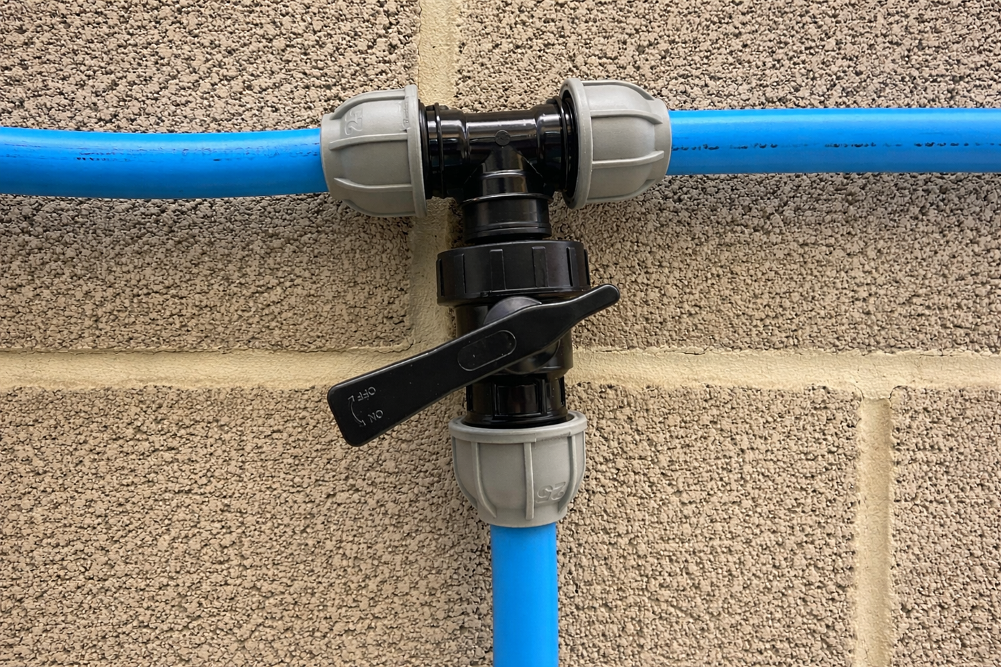 MDPE Compression Tee with Shut Off flow control Valve Water Pipe Fitting 20-32mm