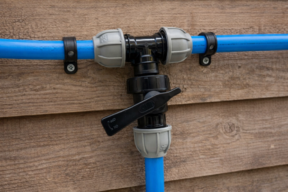 MDPE Compression Tee with Shut Off flow control Valve Water Pipe Fitting 20-32mm