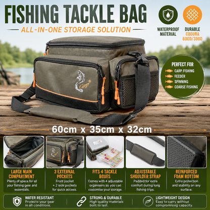 Fishing Tackle Bag Large Waterproof Carryall Carp Feeder Lure Storage - 600D