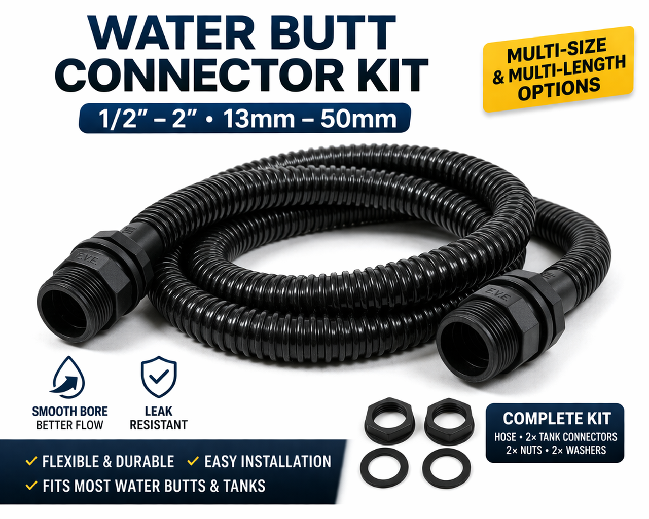 Water Butt Linking Kit Hose Connector Pipe Linking Set 1/2"–2" Tank Adapter UK