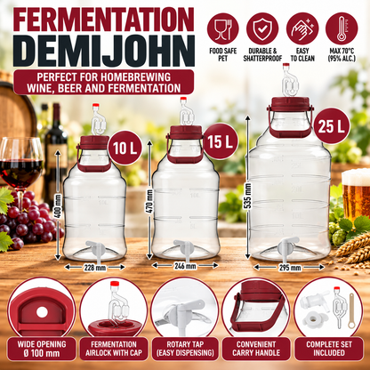 10L 15L 25L PET Fermentation Demijohn Wine Beer Home Brew with Tap & Airlock